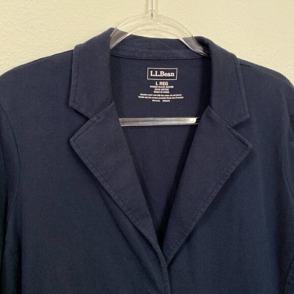 L.L. Bean Cotton 2 Button Blazer Misses Large Regular Navy Blue with Pockets - Picture 3 of 5